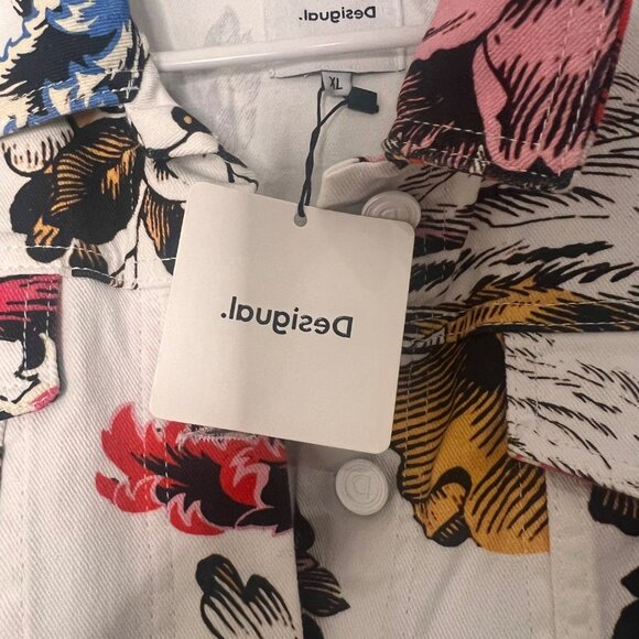 Desigual Women's White Hawaii Floral Print Jeans Jacket Size Large US NWT - Picture 8 of 16